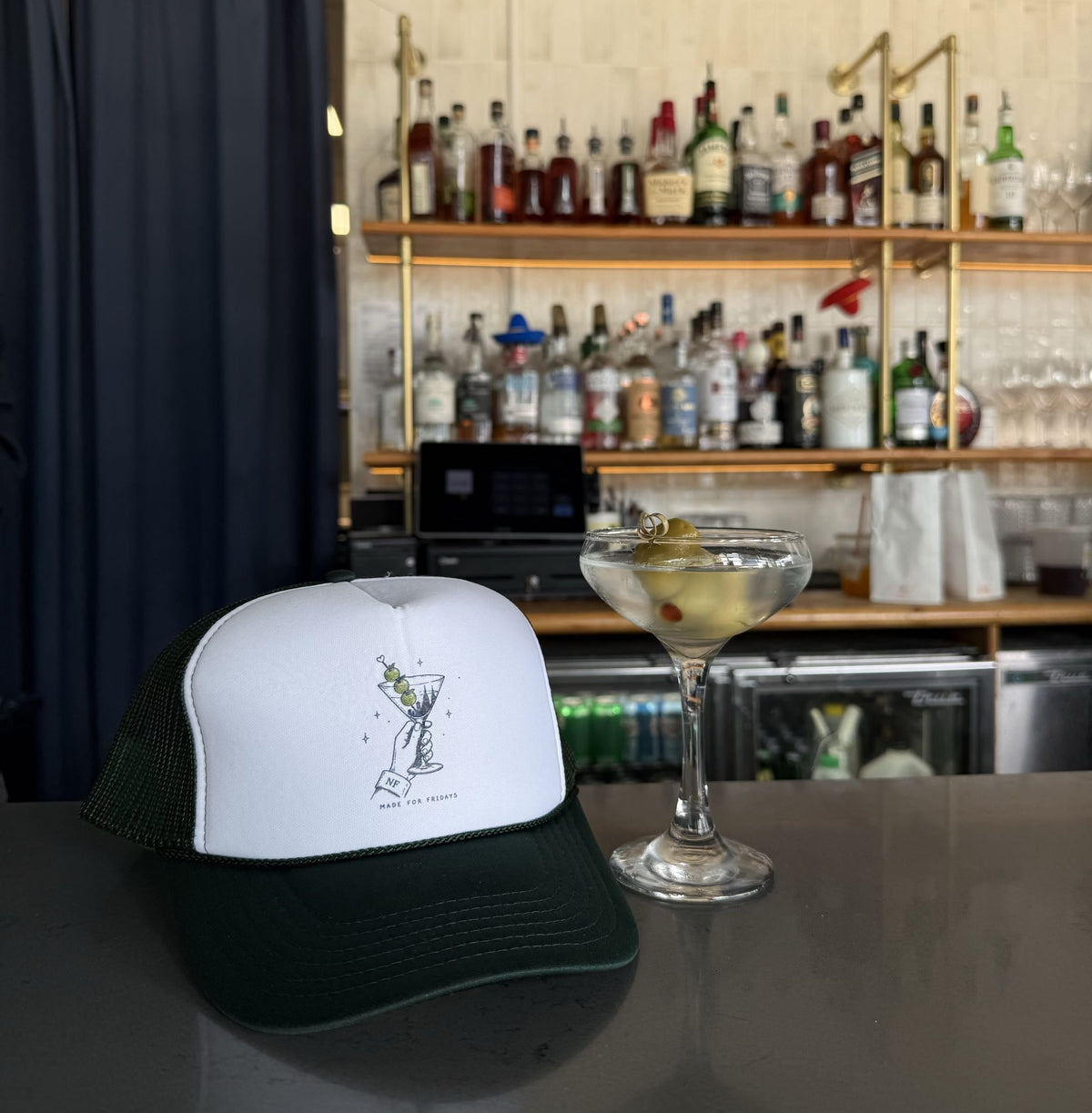 The Friday Martini Trucker Hat - Forest Green/White