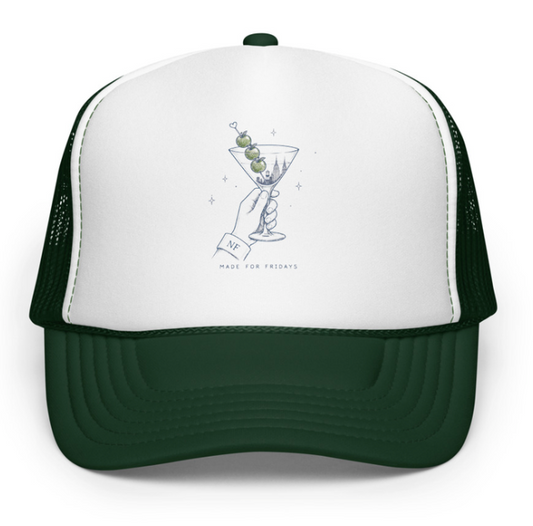 The Friday Martini Trucker Hat - Forest Green/White